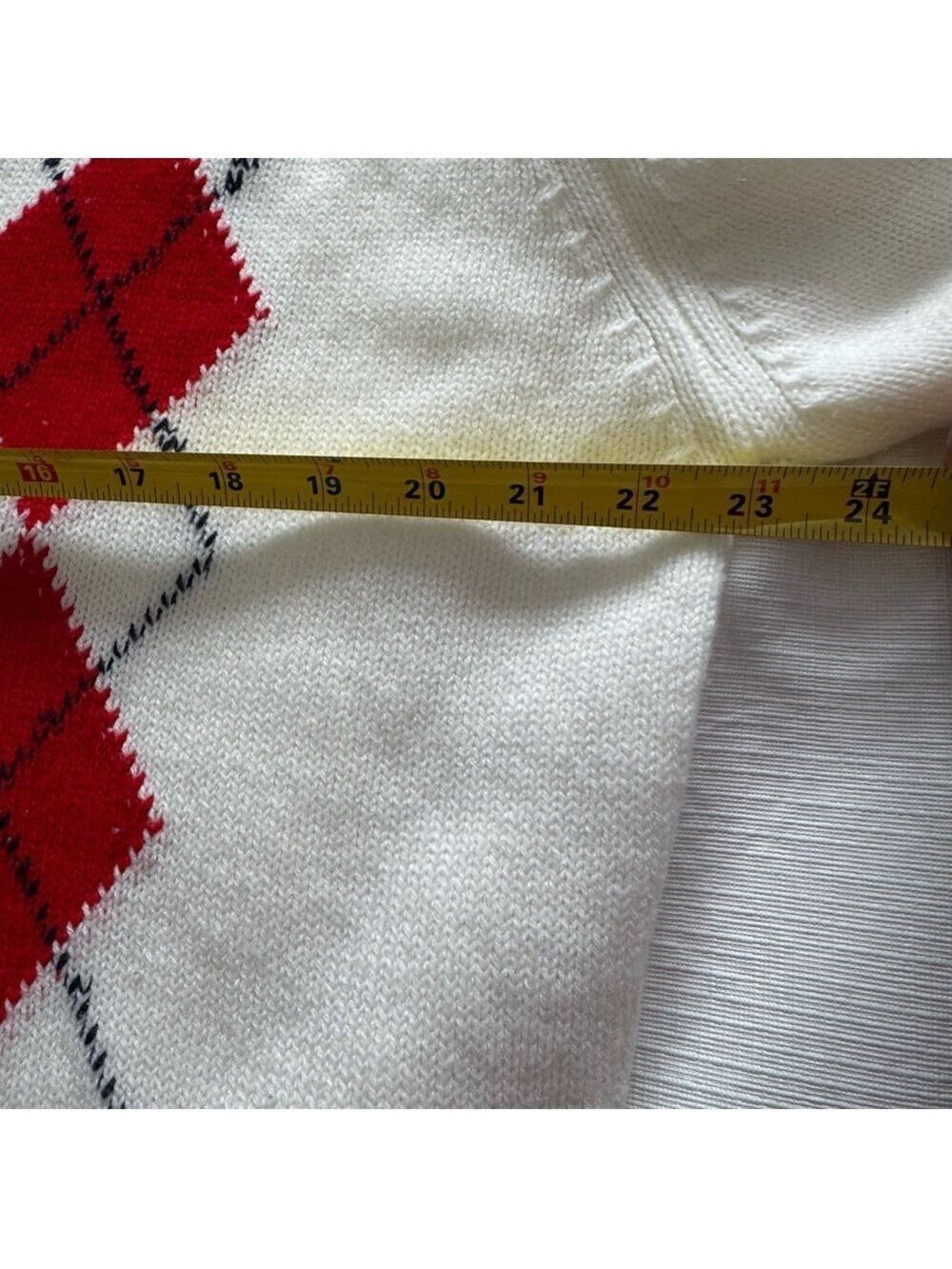 Parkhurst Red and White Preppy Argyle V-Neck Sweater Acrylic Large - Picture 6 of 8